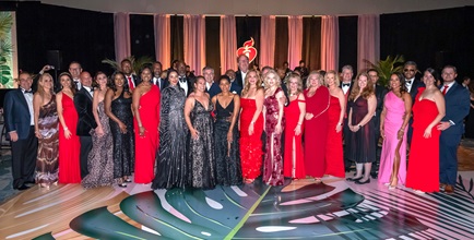 Large group of guests standing on the dance floor